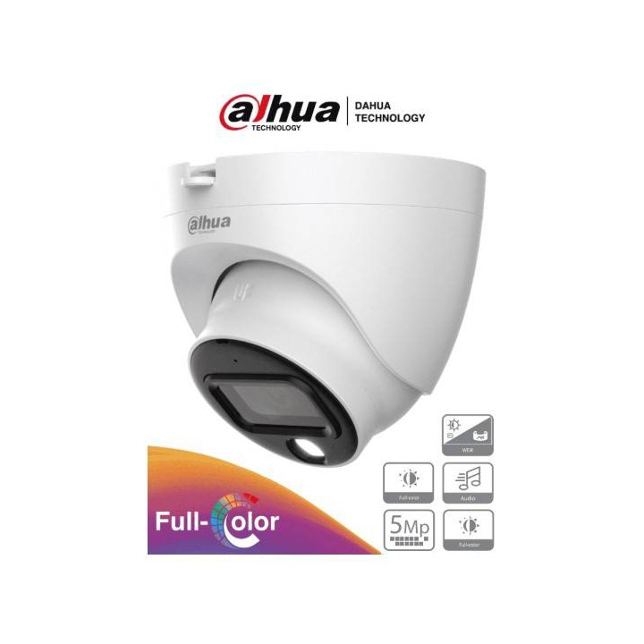 Cámara Domo Dahua Technology DAHUA HAC-HDW1509TLQ-A-LED - Cámara Domo Full Color de 5 MP con micrófono/ 3.6 mm con 88°.color 24/